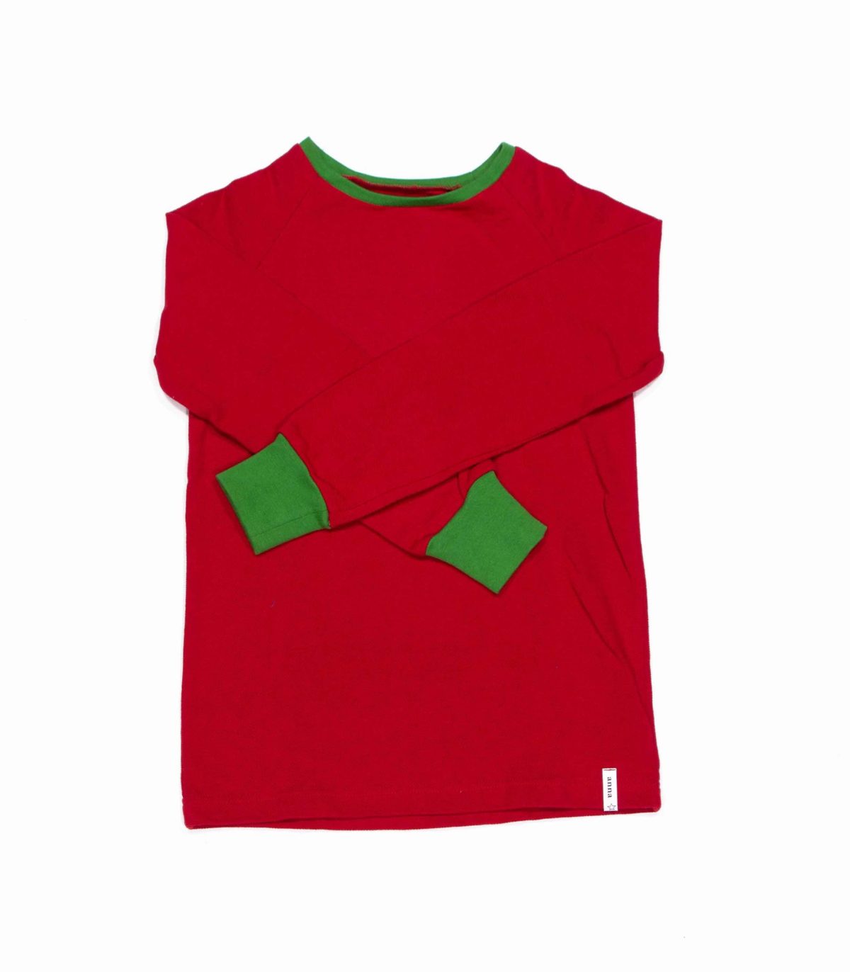 T-Shirt rot mit grünen Bündchen