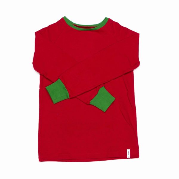 T-Shirt rot mit grünen Bündchen