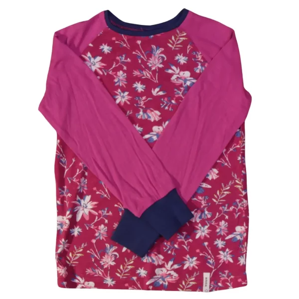 T-Shirt aus upgecyceltem Baumwoll-Jersey, Körper pink geblümt, Ärmel pink