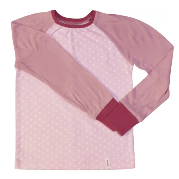 T-Shirt aus upgecyceltem Baumwoll Jersey, Rosa mit weißen Tupfen, und rosa Ärmel