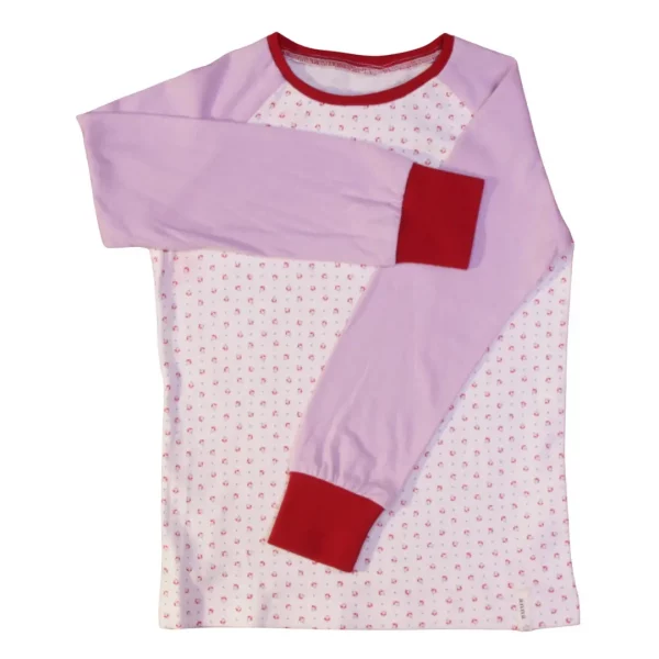 T-Shirt aus upgecyceltem Baumwoll-Jersey, Körper rosa geblümt, Ärmel rosa