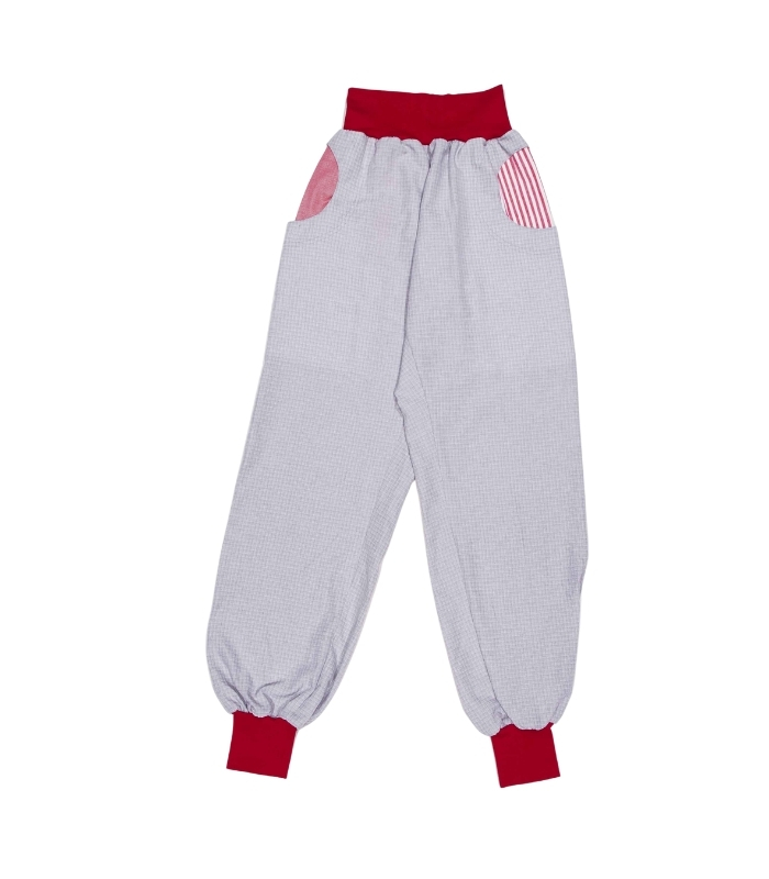 anna * pollack, Piratenhose Karo grau, Bündchen und Taschen rot