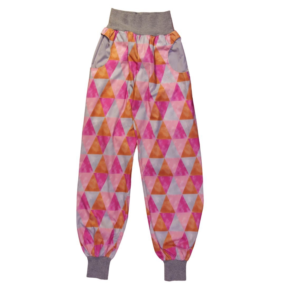 anna * pollack, Piratenhose, xsmall, Rauten pink, Bund und Taschen grau