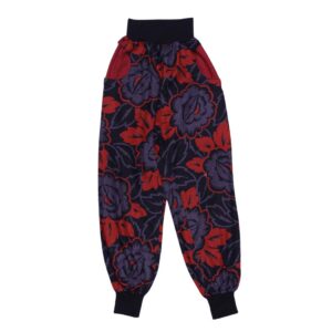 anna * pollack, Piratenhose, xsmall, Blumen rot schwarz grau, Taschen rot, Bund schwarz