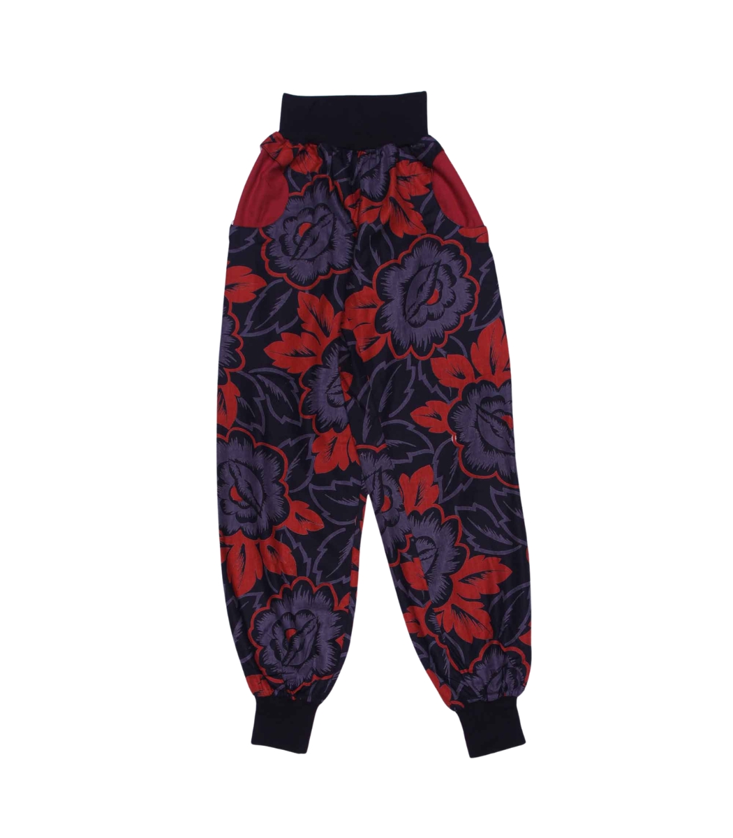 anna * pollack, Piratenhose, xsmall, Blumen rot schwarz grau, Taschen rot, Bund schwarz