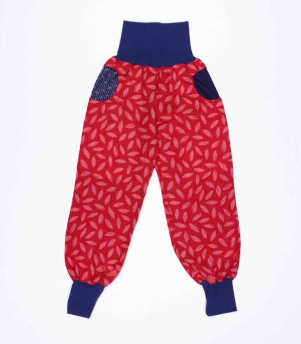 anna * pollack, Piratenhose rot mit Blättern, Bund und Taschen marine