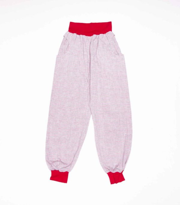 anna * pollack, Piratenhose Leinen ringel pastell rot grün weiß, Bund rot ringel, Taschen Pastell rot grün weiß