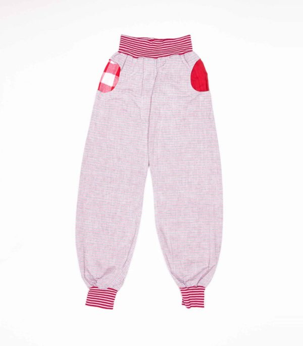 anna * pollack, Piratenhose Leinen ringel pastell rot grün weiß, Bund rot ringel, Taschen rot