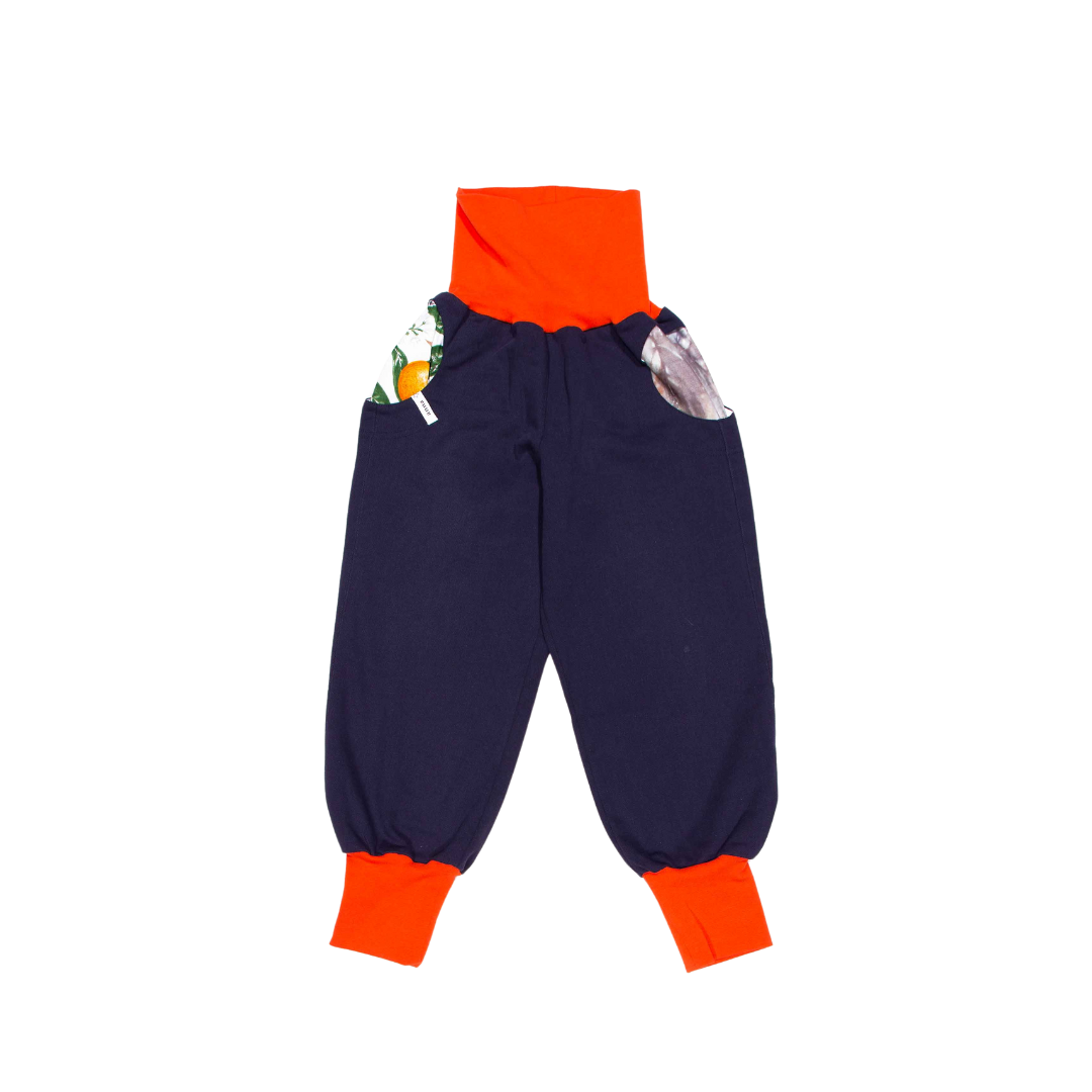 anna * pollack, Denim Piratenhose, Bund und Taschen orange