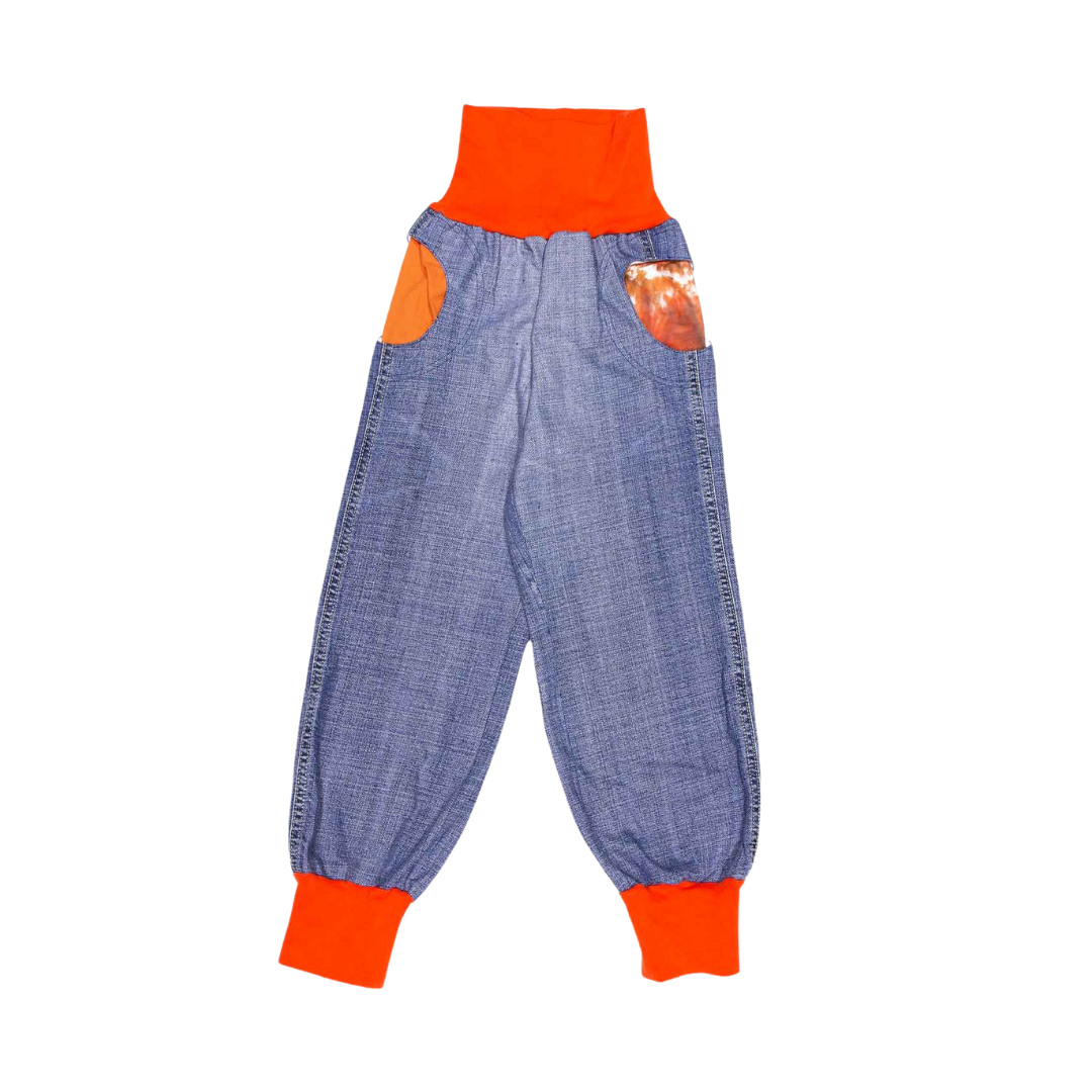 anna * pollack, Denim Piratenhose, Bund und Taschen orange