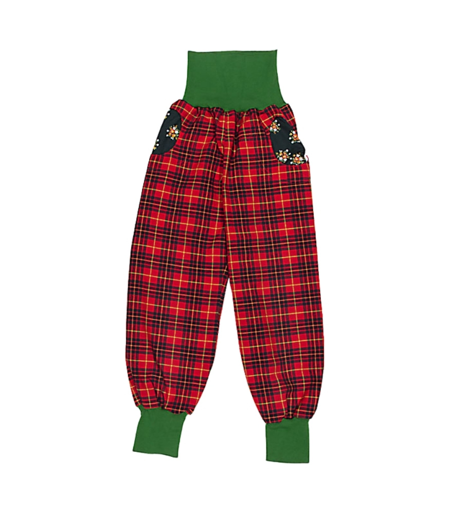 anna * pollack, PIratenhose Mixed, 134-152, Karo rot, Wolle, Bund und Taschen Grün