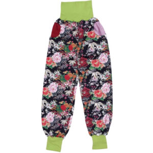 anna * pollack, PIratenhose Mixed, 134-152, Schwarz Blumen, Bund hellgrün, eine Tasche rot, eine rosa