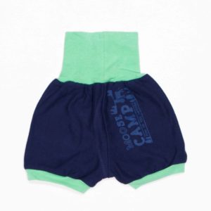 anna * pollack, Shorty Mixed, 56-80, dunkelblauer Stoff mit Print, Rückenansicht, Bund hellgrün
