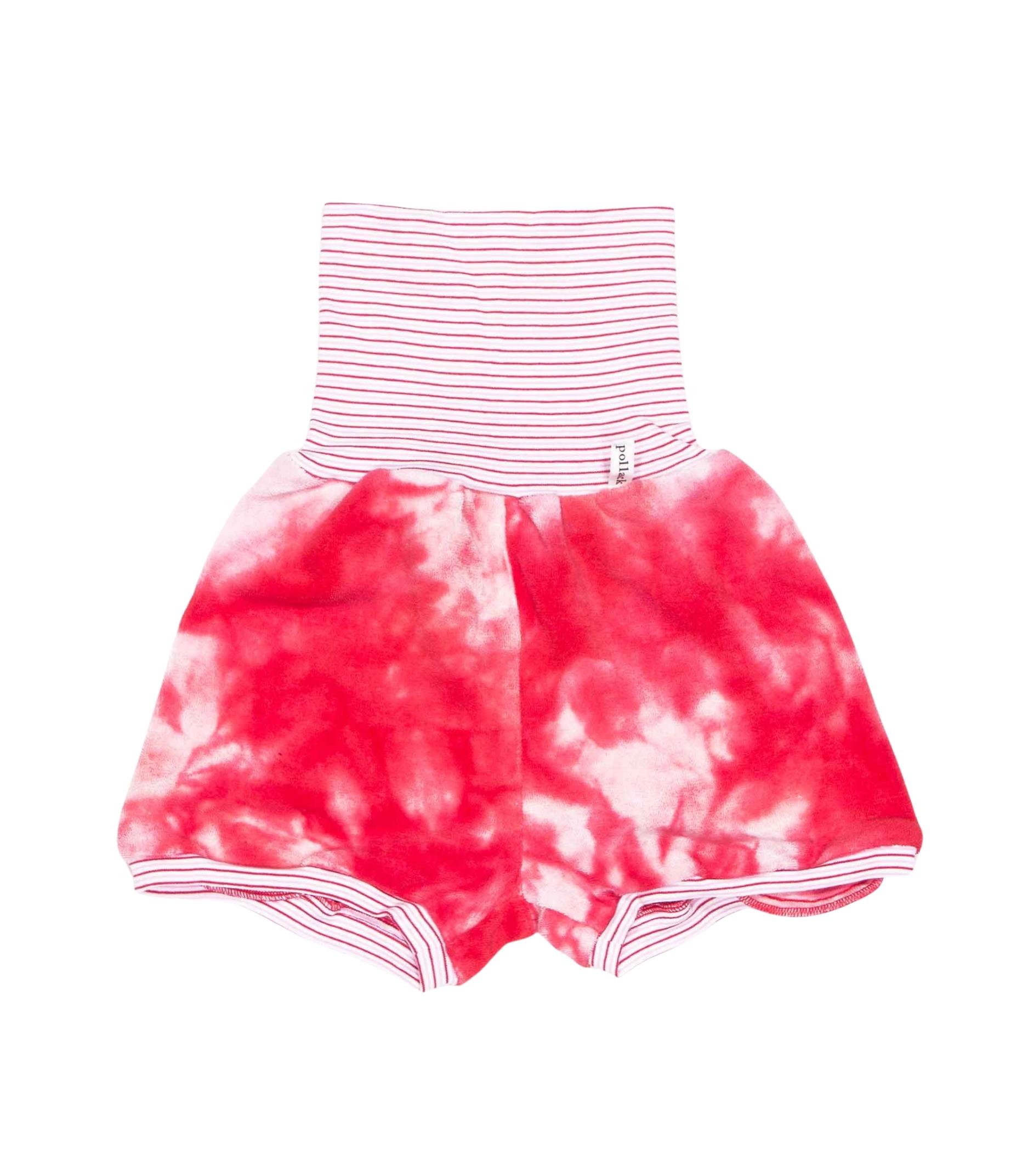 anna * pollack, Shorty Mixed, 80-116, rot gebatikter Frottee Stoff, Bund rosa geringelt