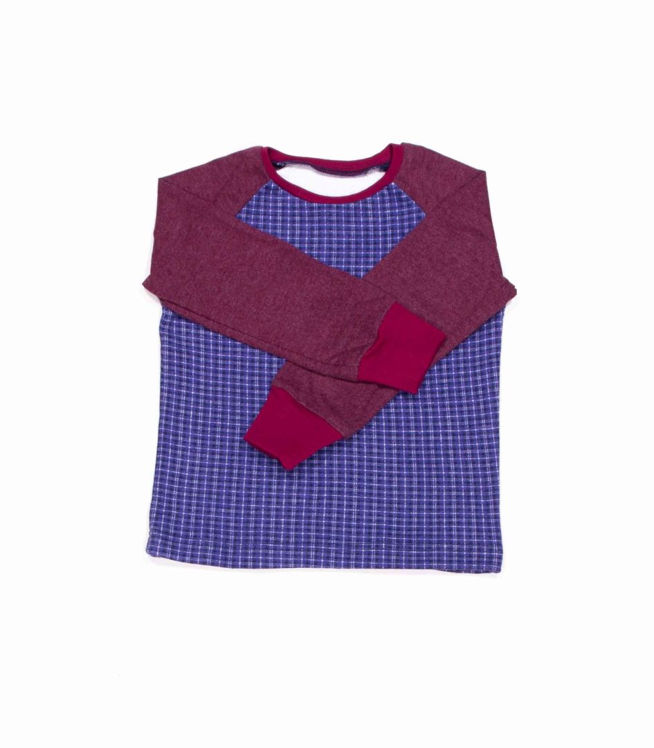 anna * pollack, T-Shirt, 92-98, karo blau mit Weinrot, Vorderansicht