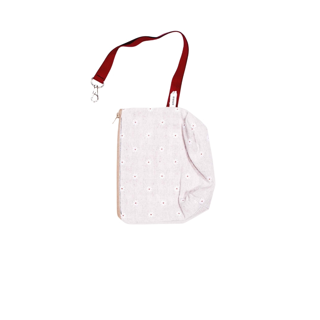 anna * pollack, Täschchen beige geblümt, gefüttert, mit Zipp und Gurt