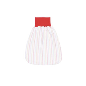 anna * pollack, Pucksack/Schlafsack aus gestreiftem Bettzeug mit orangem Bund, ungefüttert