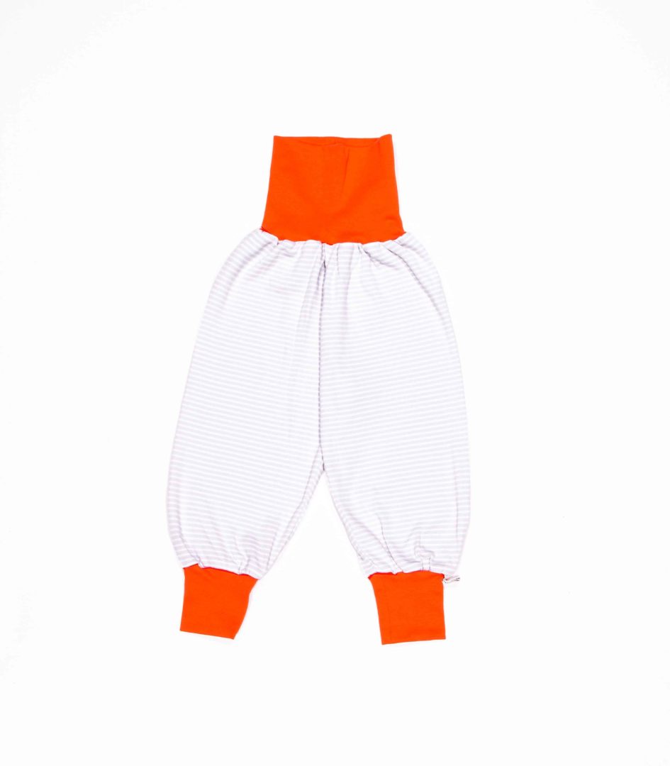 anna * pollack, Piratenhose, Bio Baumwolle, grau geringelt, Bund orange