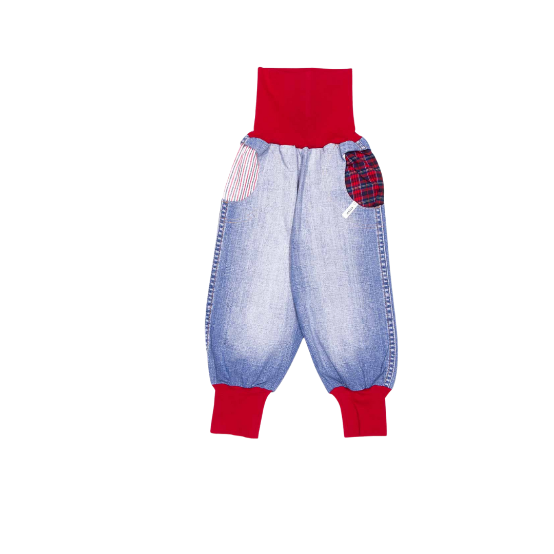 anna * pollack, Denim Piratenhose, Bund und Taschen rot