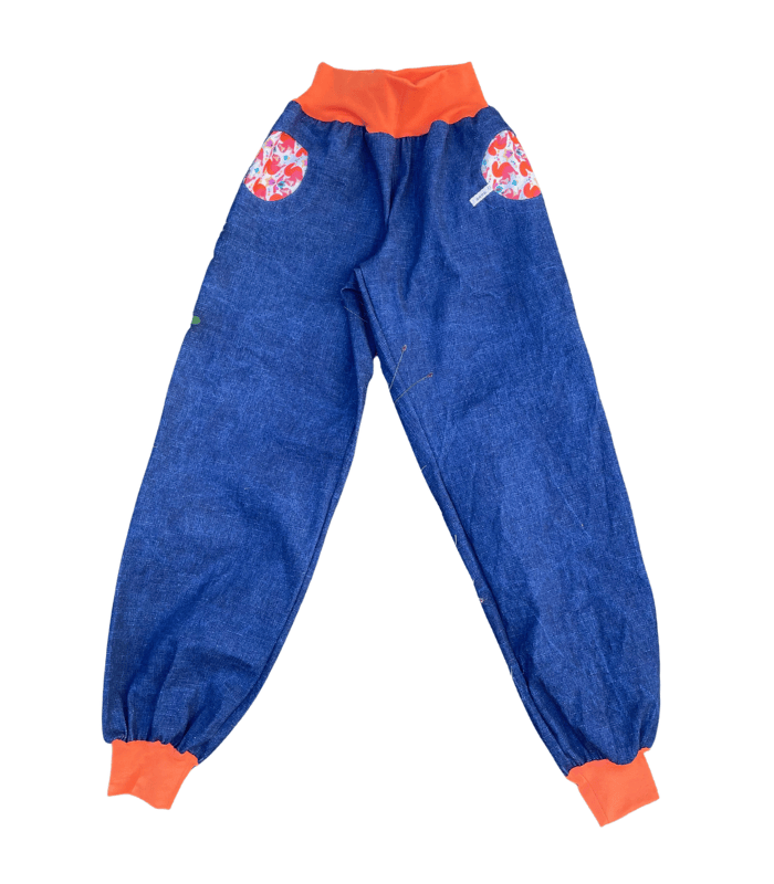 Denim-Piratenhose, Erwaschsene, Bund und Taschen orange