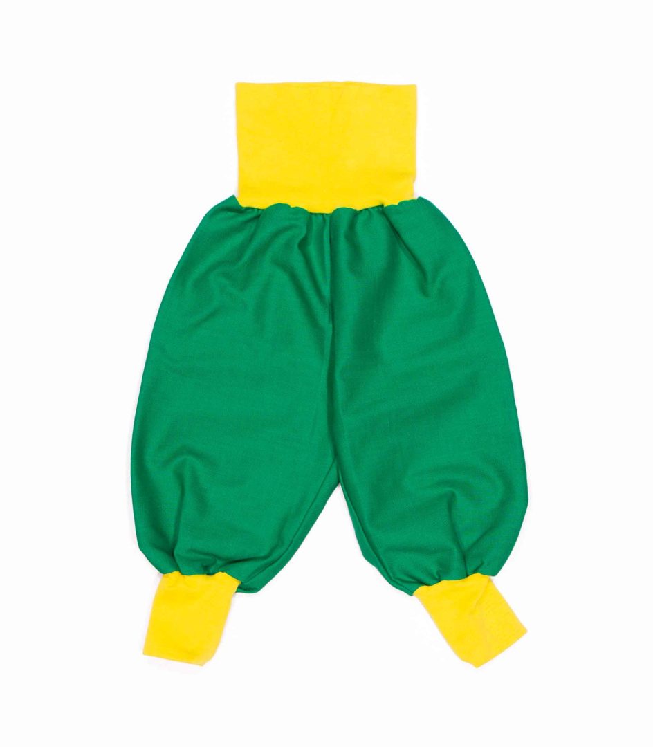 anna * pollack, Dirndl Piratenhose, grün mit gelbem Seitenstreifen, Bund gelb