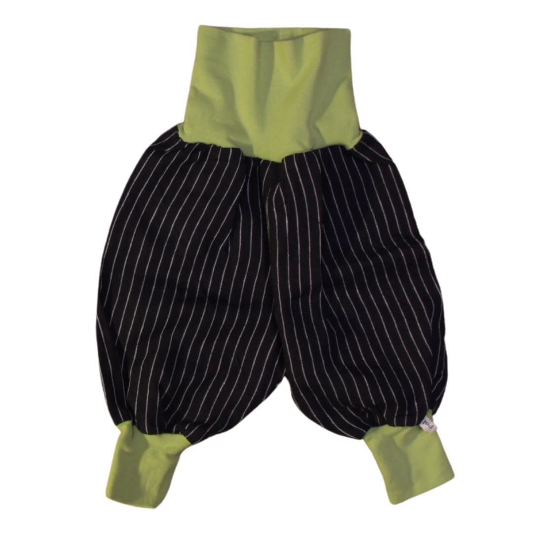 anna * pollack, Minipirat, Leinen Nadelstreif schwarz, Bündchen rotgrau geringelt