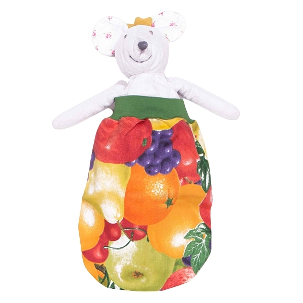 anna * pollack, Stofftier Mausprinzessin mit Puppenschlafsack, buntes Obst