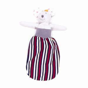 anna * pollack, Stofftier Mausprinzessin mit Puppenschlafsack, blau gestreift