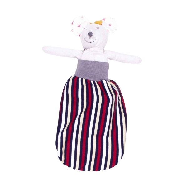 anna * pollack, Stofftier Mausprinzessin mit Puppenschlafsack, blau gestreift