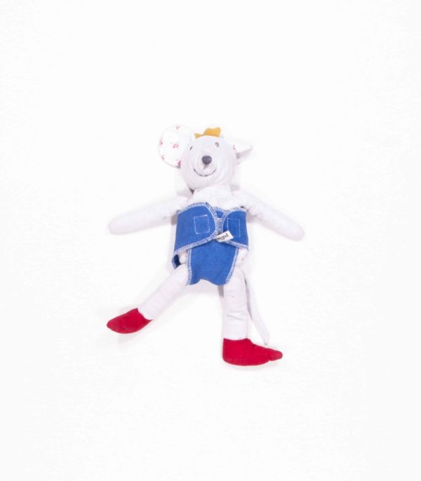 anna * pollack, Stofftier Mausprinzessin mit Puppenwindel, blauer Frotteestoff