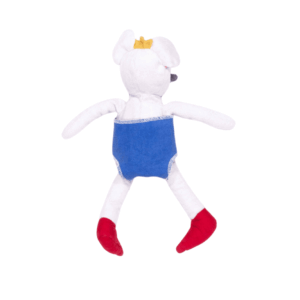 Stoffmaus mit blauer Puppenwindel aus Stoff, Rückenansicht