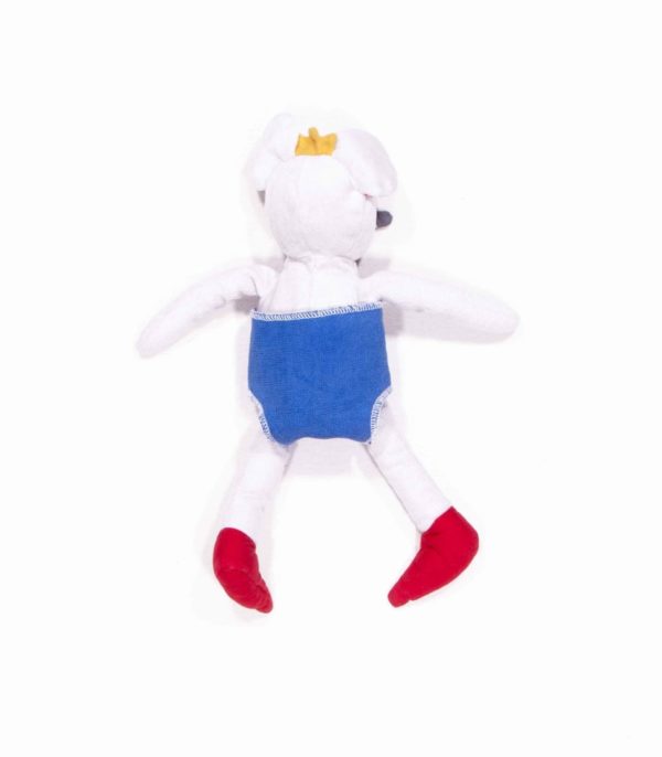 anna * pollack, Stofftier Mausprinzessin mit Puppenwindel, blauer Frotteestoff, Rückenansicht