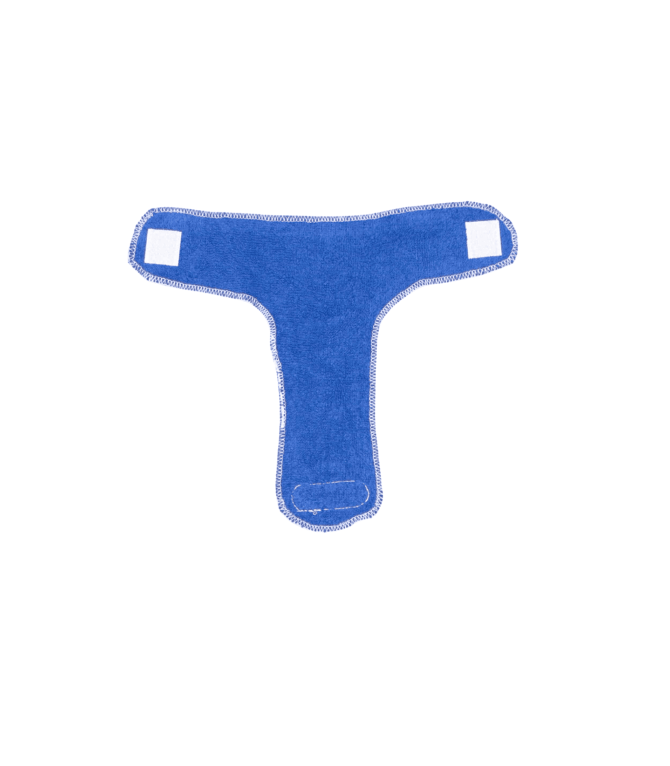 blaue Puppenwindel aus Stoff, offen liegend