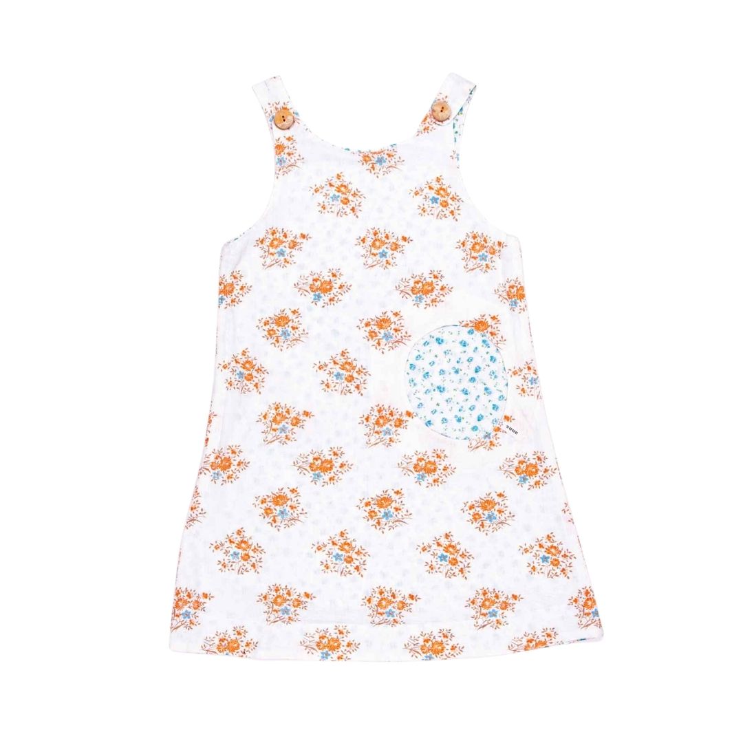 Wendekleid, 110-134, Blümchen orange blau, Vorderseite orange