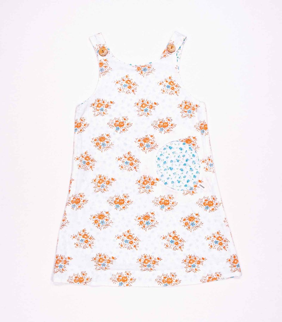 Wendekleid, 110-134, Blümchen orange blau, Vorderseite orange