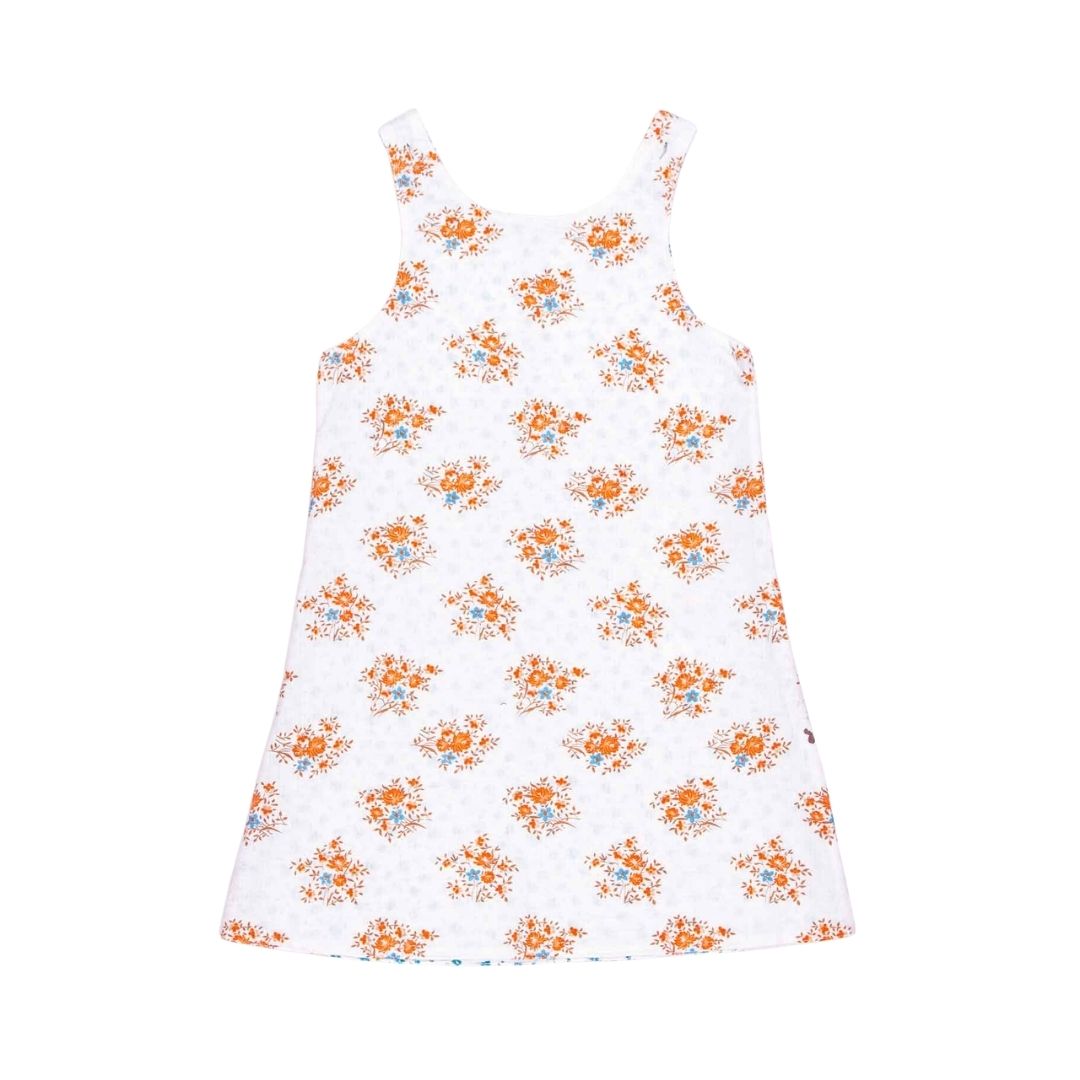 Wendekleid, 110-134, Blümchen orange blau, Rückseite orange