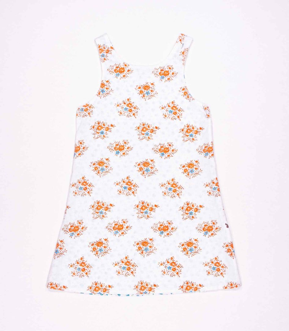 Wendekleid, 110-134, Blümchen orange blau, Rückseite orange