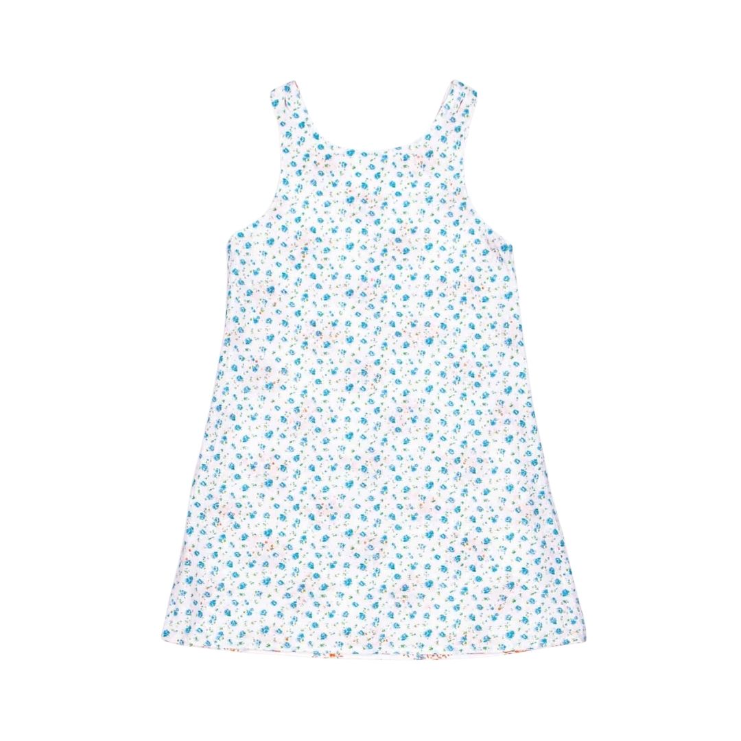 Wendekleid, 110-134, Blümchen orange blau, Rückseite blau