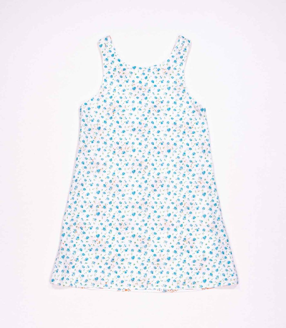 Wendekleid, 110-134, Blümchen orange blau, Rückseite blau