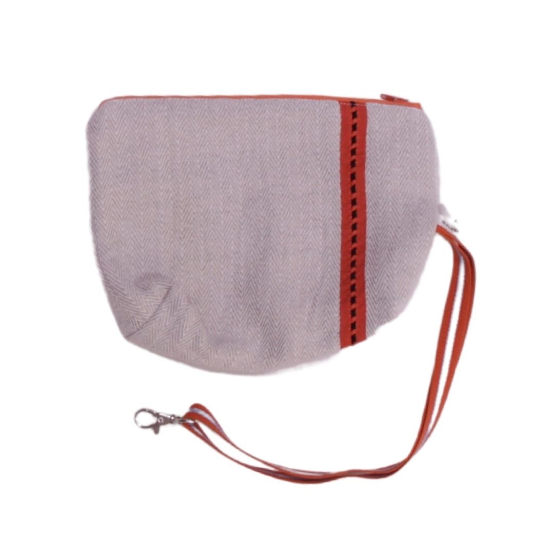 anna * pollack, Täschchen beige mit orangem Bändchen, gefüttert, mit Zipp und Gurt