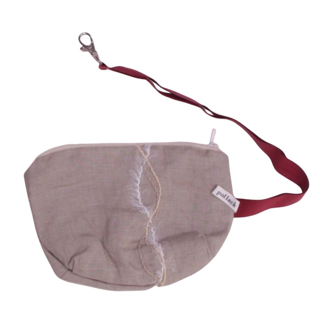 anna * pollack, Täschchen beige mit Bändchen, gefüttert, mit Zipp und Gurt