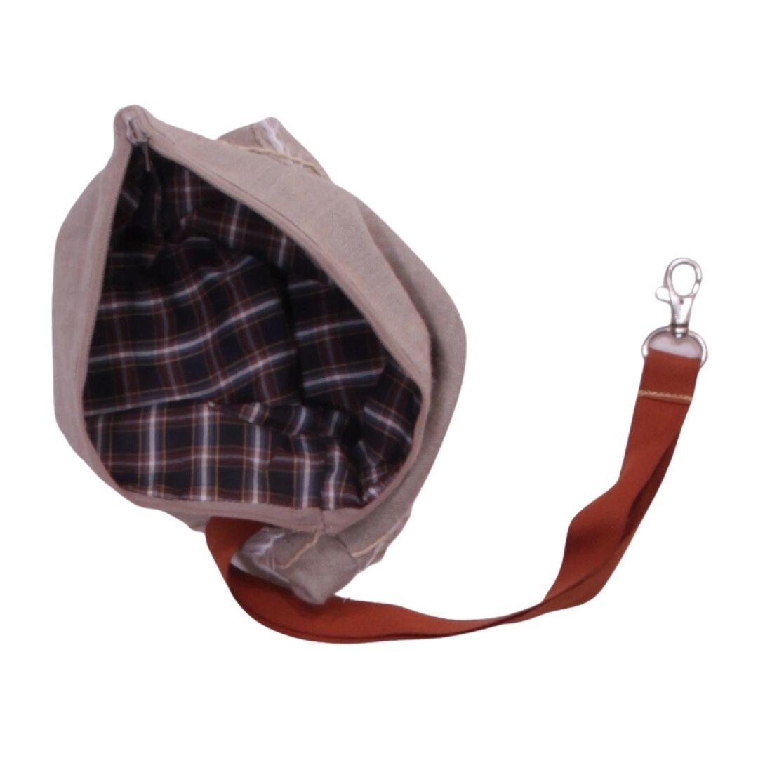 anna * pollack, Täschchen beige, braun kariert gefüttert, mit Zipp und Gurt