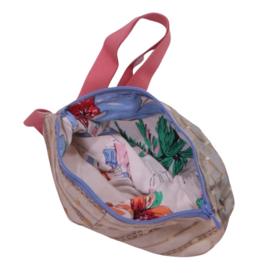 anna * pollack, Täschchen beige, rosa gemustert gefüttert, mit Zipp und Gurt