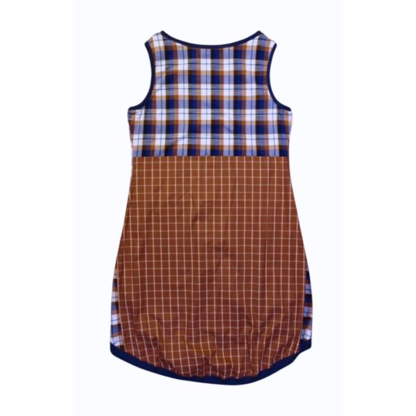 anna * pollack, Kleid Sonnenbrise braun Karo, medium , Bündchen marine, Ansicht Rücken