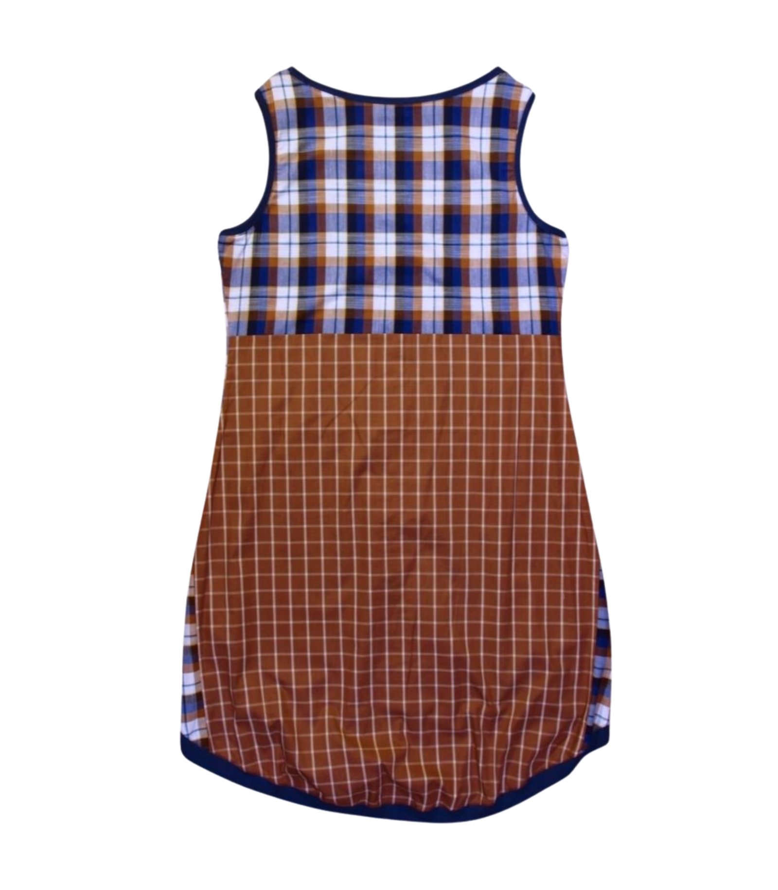 anna * pollack, Kleid Sonnenbrise braun Karo, medium , Bündchen marine, Ansicht Rücken