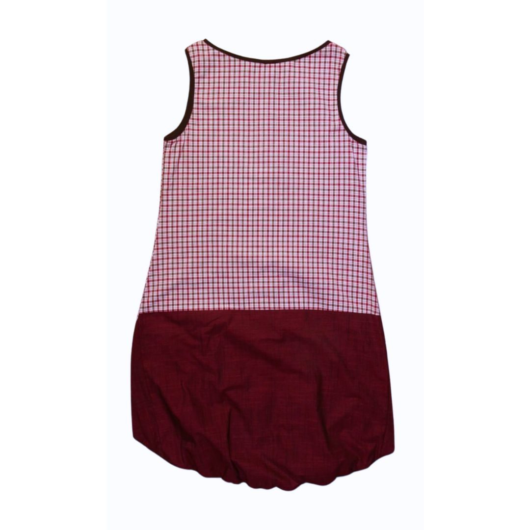 anna * pollack, Kleid Sonnenbrise weinrot Karo, medium , Bündchen braun, Ansicht Rücken