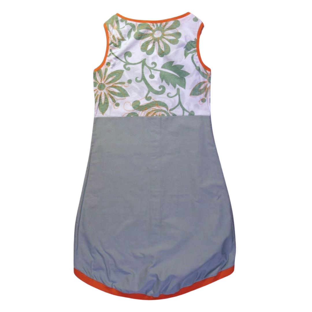 anna * pollack, Kleid Sonnenbrise grün Blumen, small, Bündchen orange, Ansicht Rücken