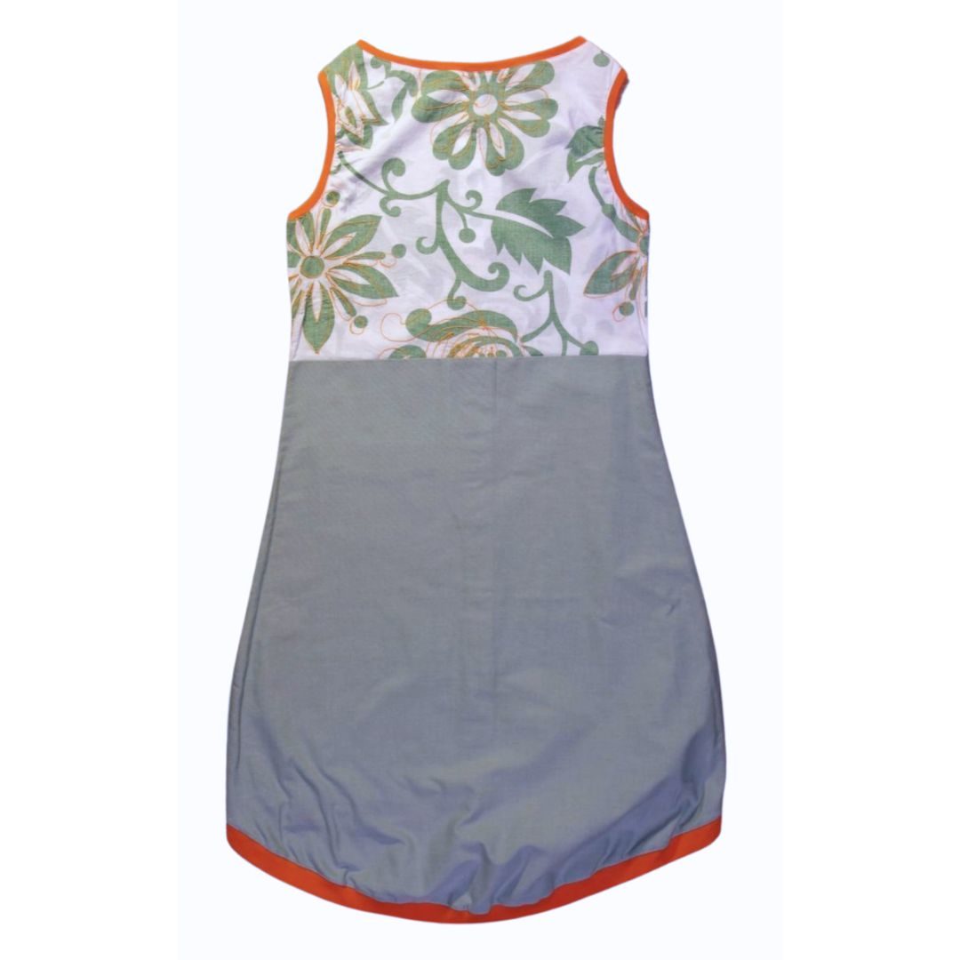 anna * pollack, Kleid Sonnenbrise grün Blumen, small, Bündchen orange, Ansicht Rücken