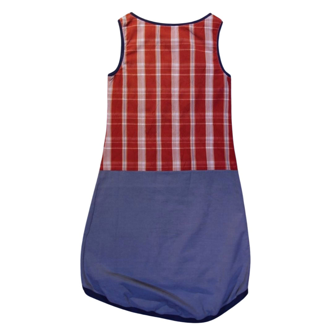 anna * pollack, Kleid Sonnenbrise rot mit blau, small , Bündchen marine, Ansicht Rücken