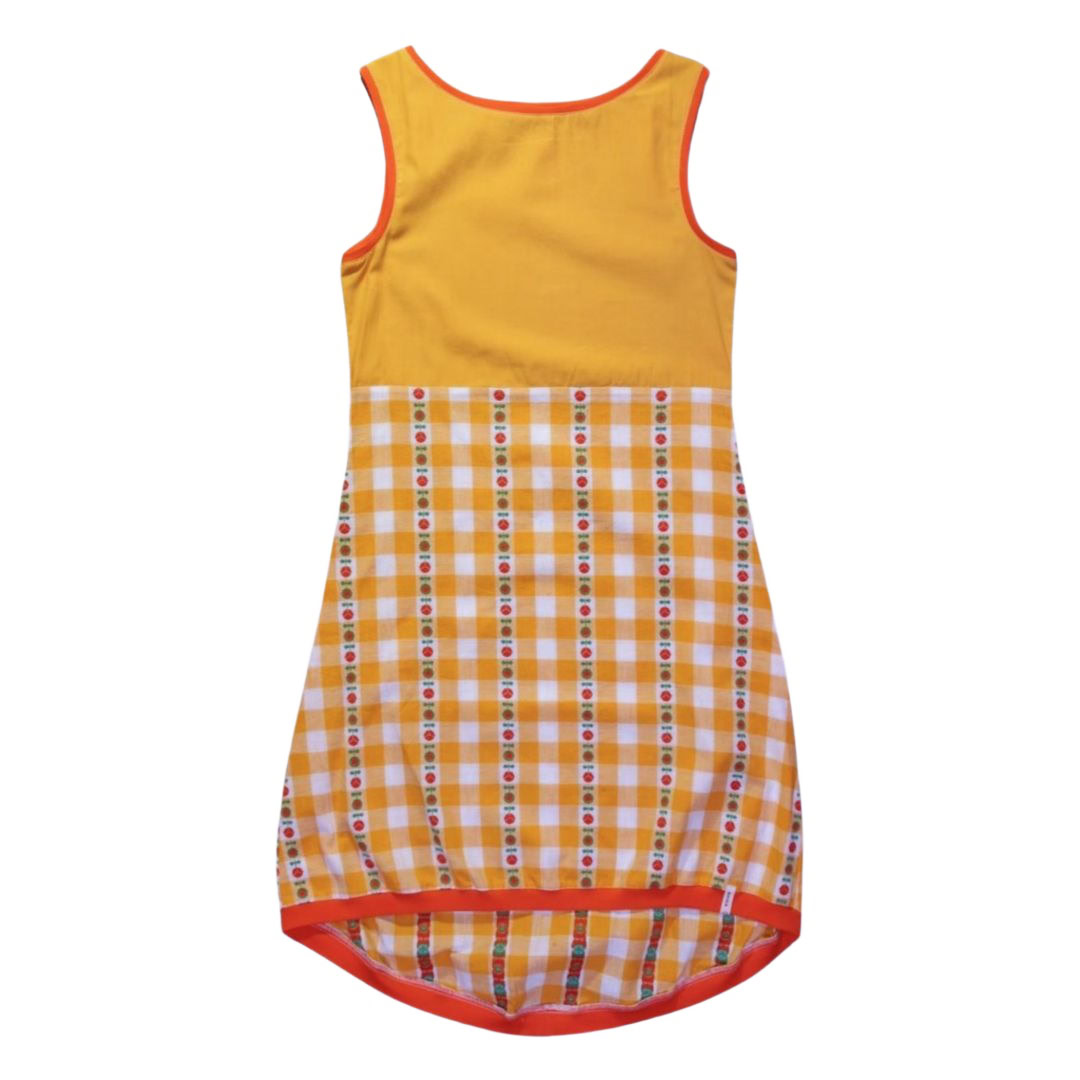 anna * pollack, Kleid Sonnenbrise gelb und Karo, x-small, Bündchen orange, Ansicht Vorne